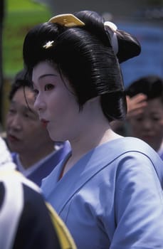 a Gaisha at the big Edo Festival at the Kanda-Matsuri Temple in the City center of Tokyo in Japan in Asia,....