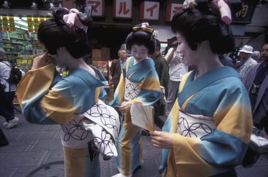 a Gaisha at the big Edo Festival at the Kanda-Matsuri Temple in the City center of Tokyo in Japan in Asia,....