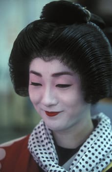 a Gaisha at the big Edo Festival at the Kanda-Matsuri Temple in the City center of Tokyo in Japan in Asia,....