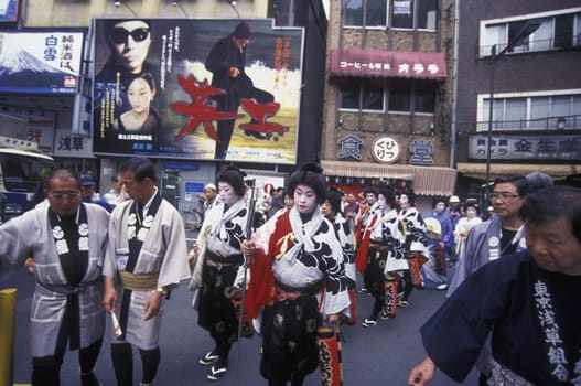 a Gaisha at the big Edo Festival at the Kanda-Matsuri Temple in the City center of Tokyo in Japan in Asia,....