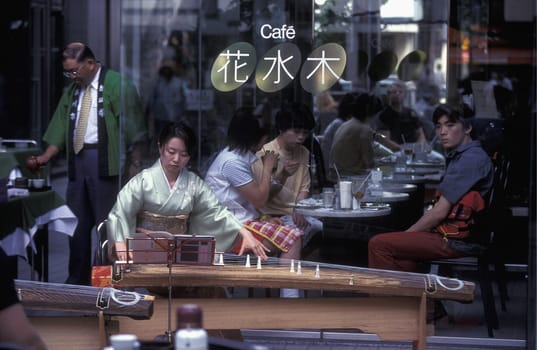 a tea ceremony in a traditional teahouse in the City centre of Tokyo in Japan in Asia,....