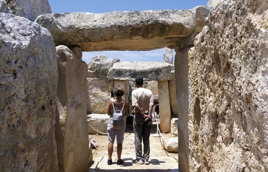 The Ruin of the Hagar Qim Temple in the south of Malta in Europe.
