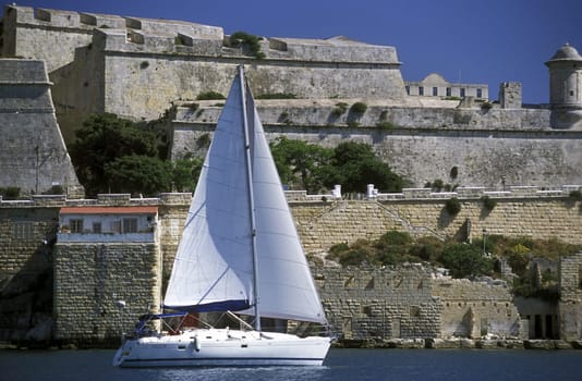 The centre of the Old Town of the city of Valletta on the Island of Malta in the Mediterranean Sea in Europe..