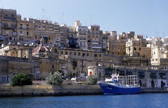 The centre of the Old Town of the city of Valletta on the Island of Malta in the Mediterranean Sea in Europe..