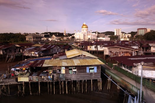 the water village and town of Kampung Ayer in the city of Bandar seri Begawan in the country of Brunei Darussalam on Borneo in Southeastasia.