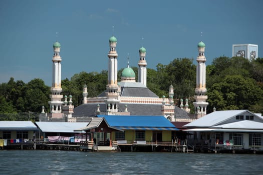 the water village and town of Kampung Ayer in the city of Bandar seri Begawan in the country of Brunei Darussalam on Borneo in Southeastasia.