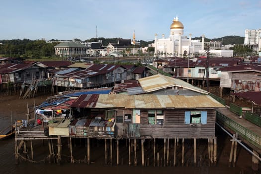 the water village and town of Kampung Ayer in the city of Bandar seri Begawan in the country of Brunei Darussalam on Borneo in Southeastasia.
