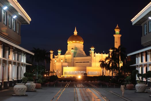 the Omar Ali Saifuddien Mosque in the city of Bandar seri Begawan in the country of Brunei Darussalam on Borneo in Southeastasia.