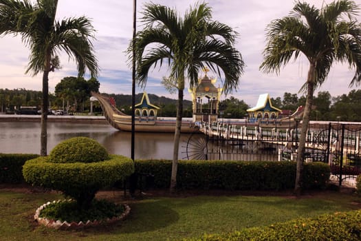the Omar Ali Saifuddien Mosque in the city of Bandar seri Begawan in the country of Brunei Darussalam on Borneo in Southeastasia.