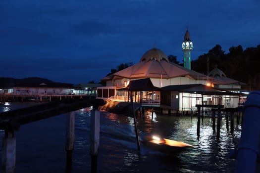 the water village and town of Kampung Ayer in the city of Bandar seri Begawan in the country of Brunei Darussalam on Borneo in Southeastasia.