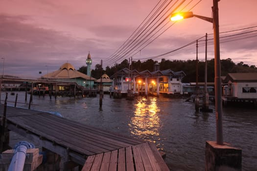 the water village and town of Kampung Ayer in the city of Bandar seri Begawan in the country of Brunei Darussalam on Borneo in Southeastasia.