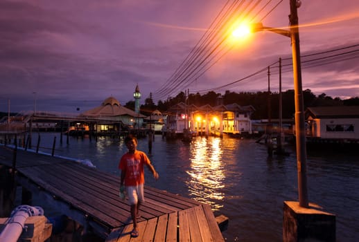 the water village and town of Kampung Ayer in the city of Bandar seri Begawan in the country of Brunei Darussalam on Borneo in Southeastasia.