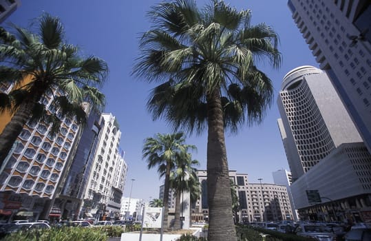 the skyline in the old town in the city of Dubai in the Arab Emirates in the Gulf of Arabia.