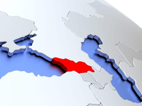 Map of Georgia on elegant silver 3D globe with blue oceans. 3D illustration