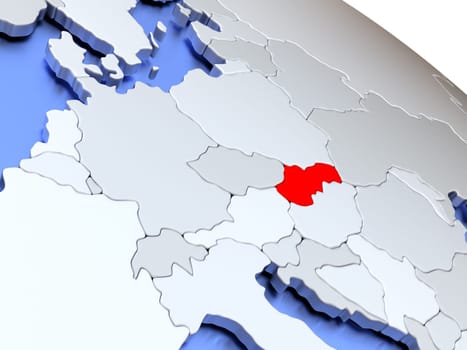 Map of Slovakia on elegant silver 3D globe with blue oceans. 3D illustration