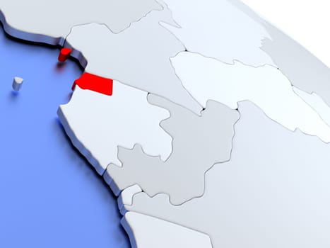 Map of Equatorial Guinea on elegant silver 3D globe with blue oceans. 3D illustration