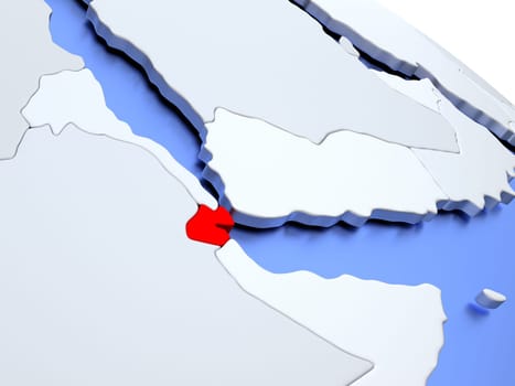 Map of Djibouti on elegant silver 3D globe with blue oceans. 3D illustration