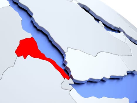 Map of Eritrea on elegant silver 3D globe with blue oceans. 3D illustration