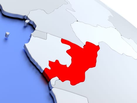 Map of Congo on elegant silver 3D globe with blue oceans. 3D illustration