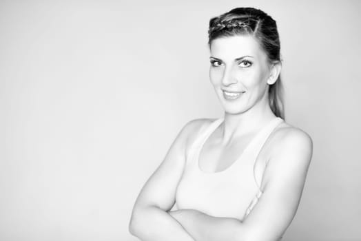 Black and white shots of a young woman in a sporty outfit