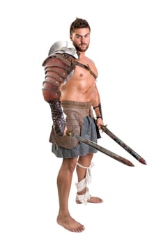 Ancient warrior or Gladiator isolated in a white background