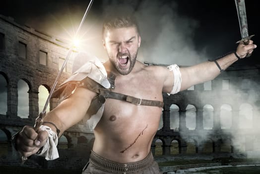 Ancient warrior or Gladiator ready to fight in the arena