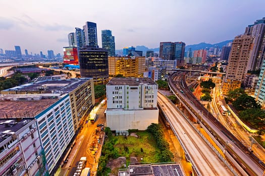 Hong Kong downtown , kwun tong District  at night