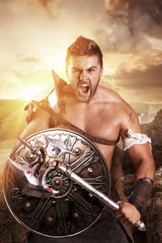 Ancient warrior or Gladiator ready to fight