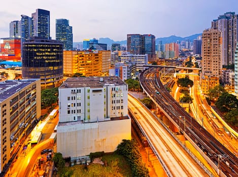Hong Kong downtown , kwun tong District  at night