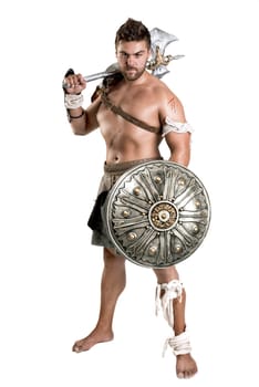 Ancient warrior or Gladiator isolated in a white background