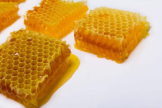 sweet honeycombs with honey, isolated on white