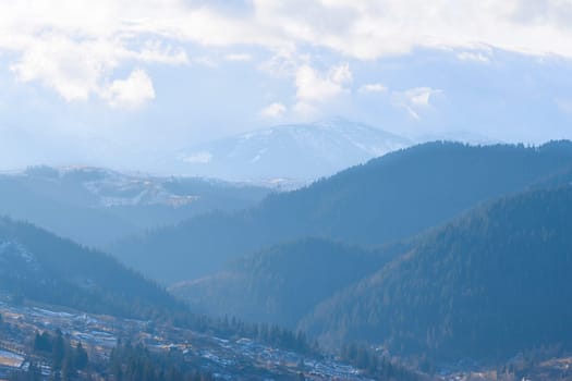 Mountains in Ukraine Carpathians. Morning and fog in Mountains