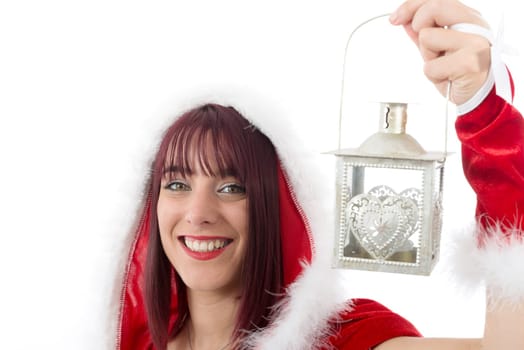 a portrait of beautiful  girl wearing santa claus clothes