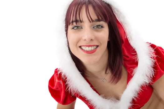 a portrait of beautiful  girl wearing santa claus clothes