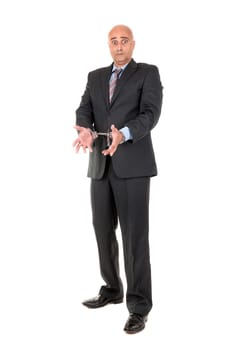 Businessman in handcuffs isolated in white background