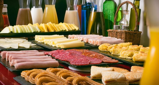 delicious buffet for breakfast with spanish products