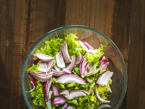 simple lettuce and onion illuminated with natural light
