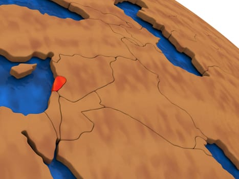 Map of Lebanon on wooden globe. 3D illustration