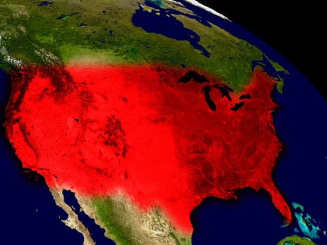 USA from space in red. 3D illustration with highly detailed realistic planet surface. Elements of this image furnished by NASA.