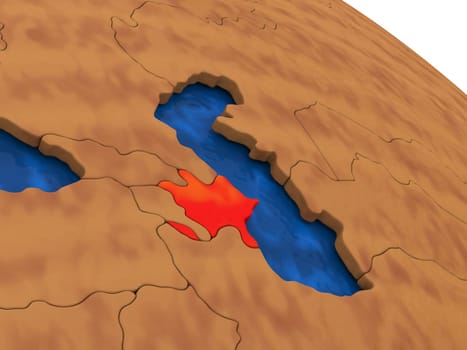 Map of Azerbaijan on wooden globe. 3D illustration