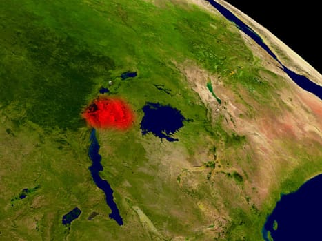 Rwanda from space in red. 3D illustration with highly detailed realistic planet surface. Elements of this image furnished by NASA.