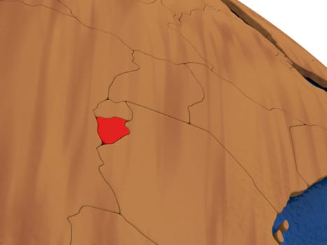 Map of Burundi on wooden globe. 3D illustration