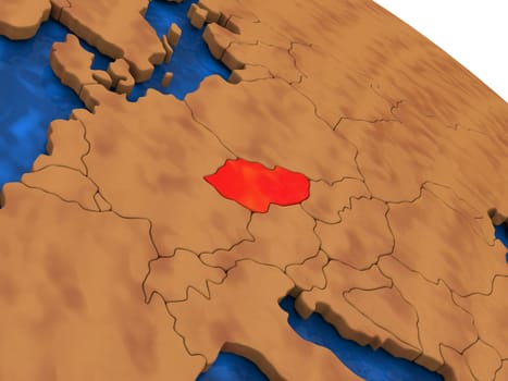 Map of Czech republic on wooden globe. 3D illustration