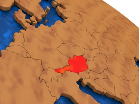 Map of Austria on wooden globe. 3D illustration