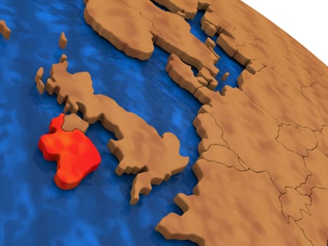 Map of Ireland on wooden globe. 3D illustration