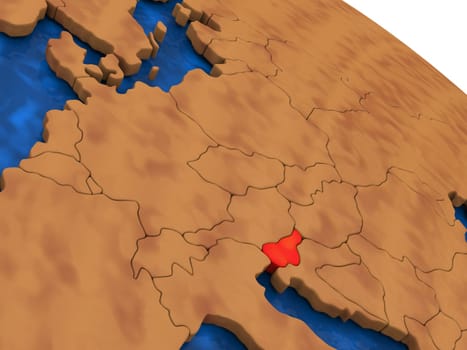 Map of Slovenia on wooden globe. 3D illustration