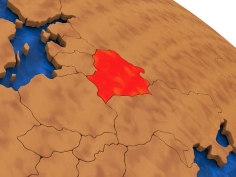 Map of Belarus on wooden globe. 3D illustration