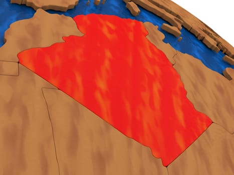 Map of Algeria on wooden globe. 3D illustration