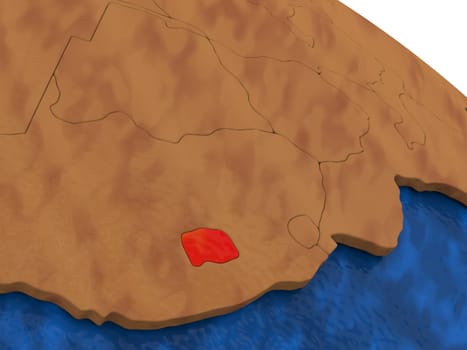 Map of Lesotho on wooden globe. 3D illustration