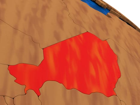 Map of Niger on wooden globe. 3D illustration